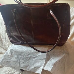 Vintage Fossil Brown Tote Bag with Zip Closure, Double Handles and Key Charm